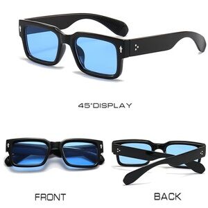 NIDOVIX Unisex Square Trendy Chunky Rectangle Frame Sunglasses Black Clear Blue